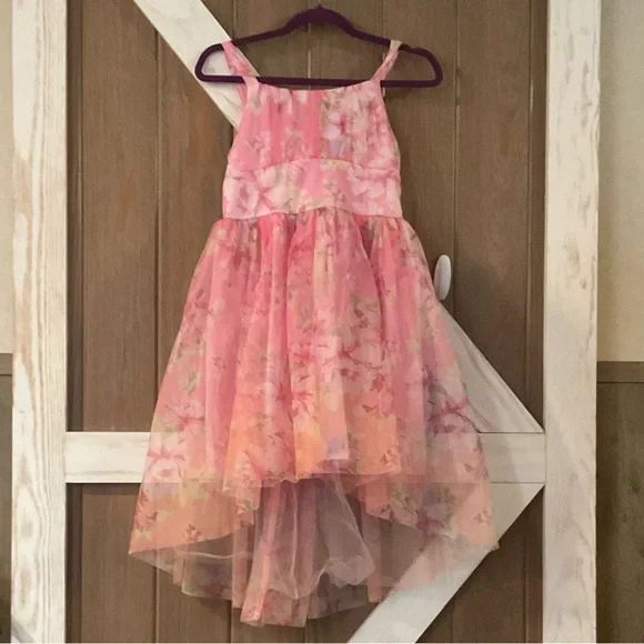 Zenzi Girls Floral Pink Tulle, High-Low Dress,Lined. Child’s Size Large (10-12) - Picture 4 of 8